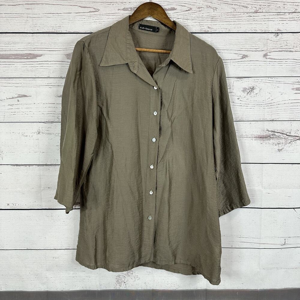 Cut Loose Shirt Womens Large Beige Button Boxy Lagenlook Smooth Flowy Casual Art